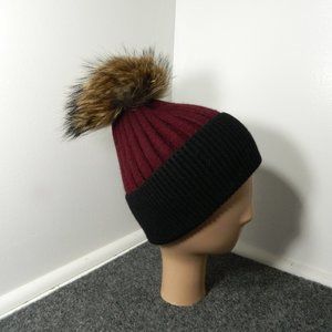 Maroon & Black Lady's Beanie removable pom pom new